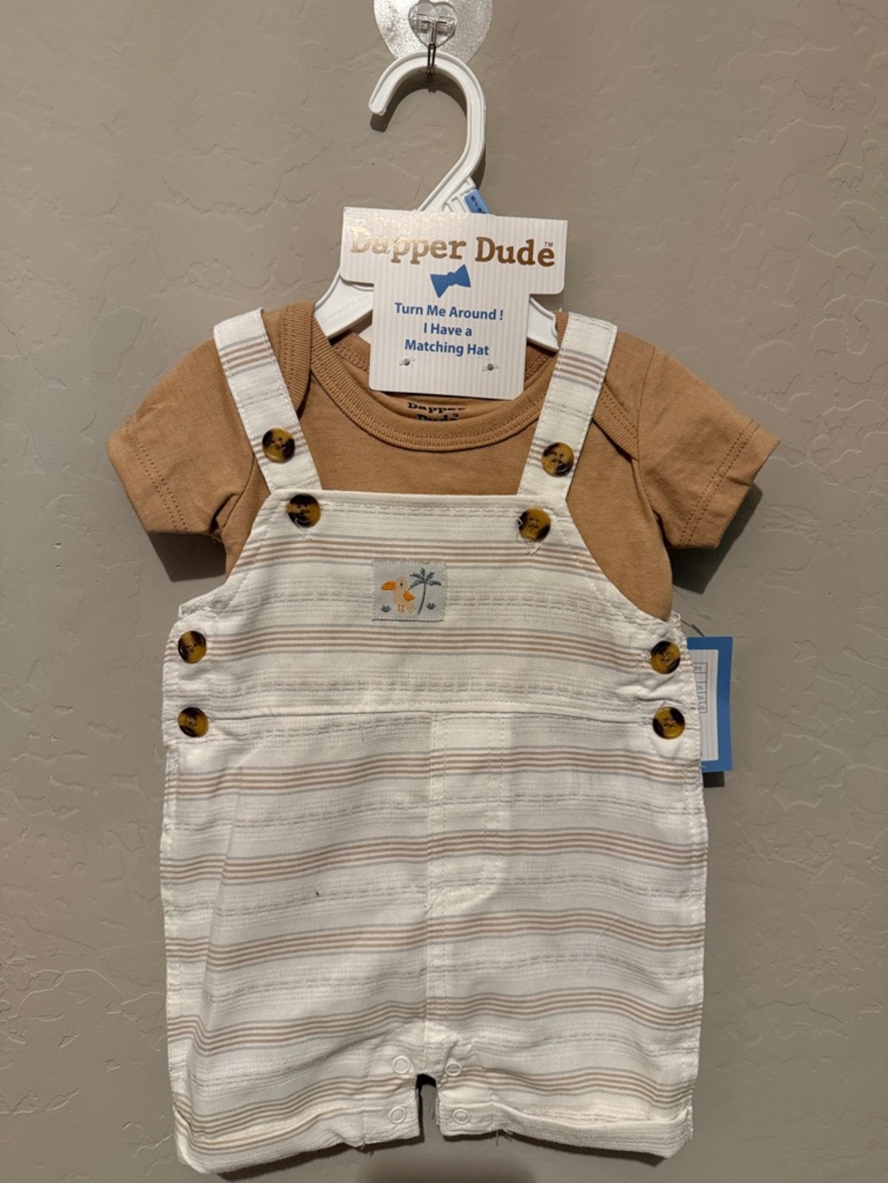 Baby two piece Cream and Brown Striped Overalls Set